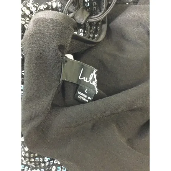 LULU'S SZ L Exquisite Glow Black and Silver Sequin Tie-Back Top Bouse NEW B86 - Picture 7 of 8